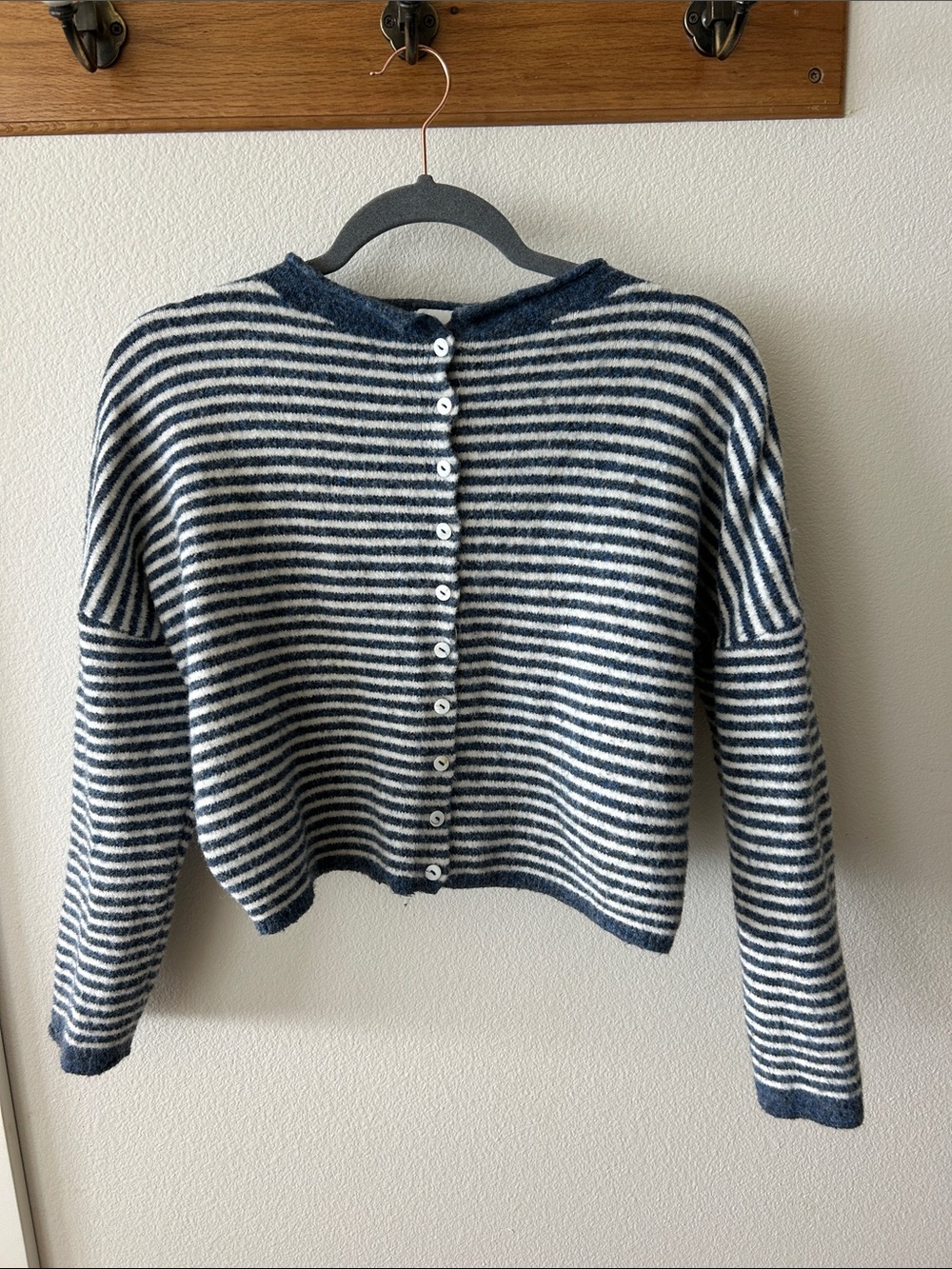 Striped Button-up Cardigan Sweater - Navy and White